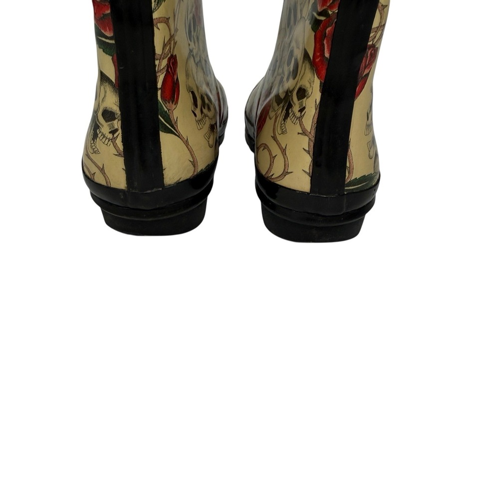 Wyre Valley Skull Rose Gothic Rain Boots Women's 8 Punk Alt Rubber - Picture 9 of 16